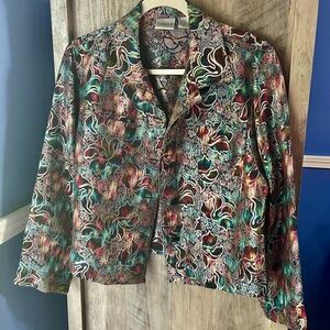 EUC Chico's Vibrant Metallic Floral Lightweight Blazer